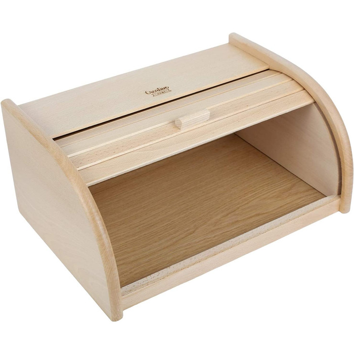 Дерев'яний хлібниця з роликовою кришкою Creative Home, 38x28,5x17,5 см, натуральна, для хліба, булочок та випічки, стильна хлібна скриня для кухні