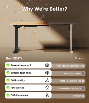 Електричний регульований стіл MAIDeSITe S2 Pro 140x70 см, чорна рама, вантажопідйомність 160 кг, захист від зіткнень