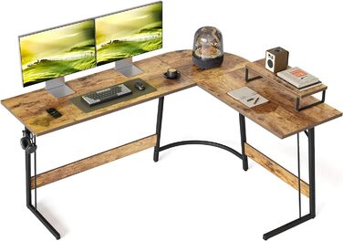 Кутовий письмовий стіл CubiCubi 150x120 см, L-подібний комп'ютерний стіл для офісу з моніторною підставкою та шухлядами, компактний, коричневий