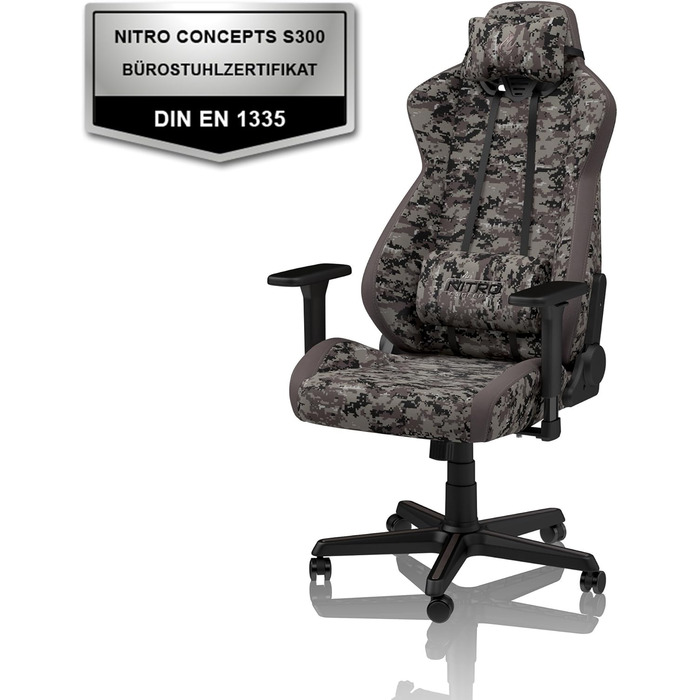 Ігрове крісло NITRO CONCEPTS S300 Urban Camo, ергономічне, для геймерів і офісу, тканинна оббивка, навантаження до 135 кг