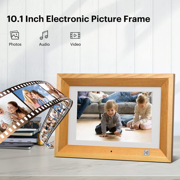 Цифровий фоторамка Kodak 10.1 дюймів з IPS-екраном, підтримкою USB/SD, відтворення фото/музики/відео, календарем та будильником, з пультом дистанційного керування (чорний)