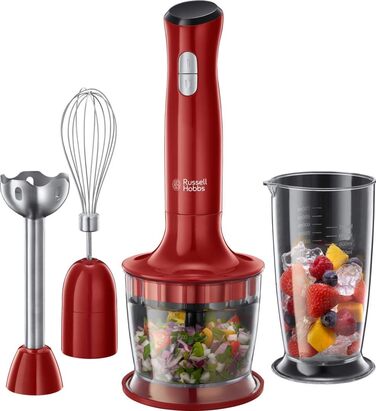 Блендер Russell Hobbs Desire 3-в-1, червоний, занурювальний, подрібнювач, вінчик, BPA-вільний, для смузі, супів, соусів, дитячого харчування, 24700-56