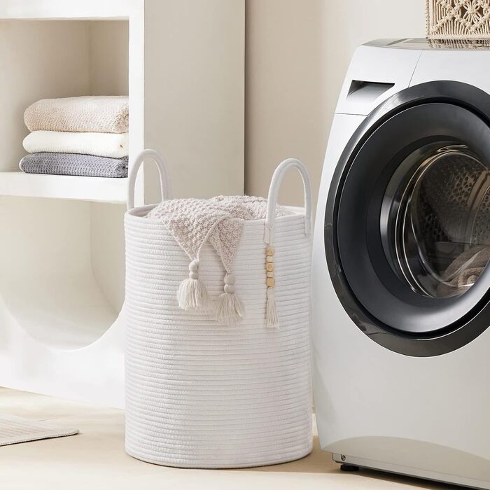 Кошик для білизни YOUDENOVA плетіний, 58L, ручний, з бавовни (білий)