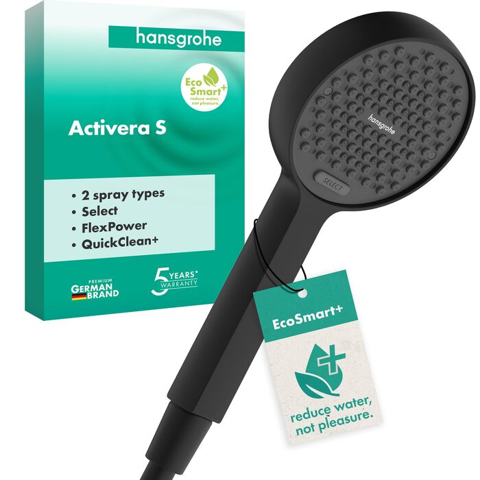 Душова лійка Hansgrohe Activera Select S EcoSmart+ матово-чорна, з антивапняною функцією та 2 режимами розпилення, 28033000