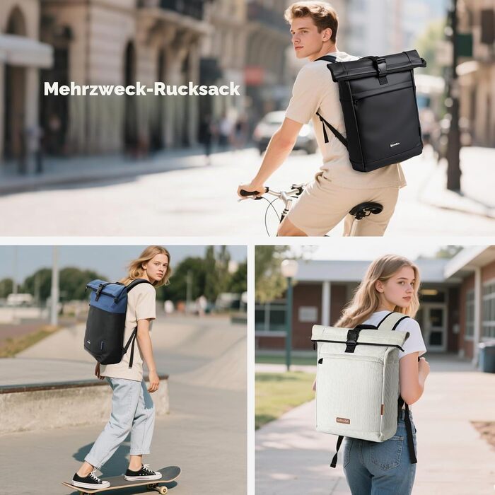 Водонепроникний рюкзак для ноутбука Rolltop 18-25Л, бежевий (30x13x48 см)