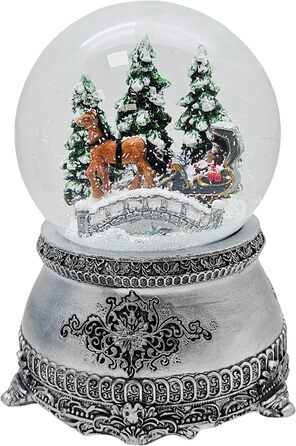 Снігова куля Nostalgie Кучерська прогулянка через міст, музична, срібна основа, 10 см, декоративна шкатулка