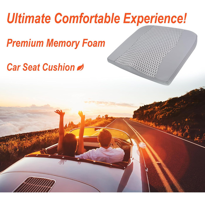 Автомобільна подушка Lofty Aim з піни Memory Foam для водія: підтримка спини, зняття болю при ішіасі, для автокрісла, офісного крісла, візка (сіра, PU-шкіра, 4D Mesh)