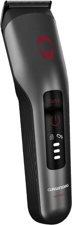 Машинка для стрижки волосся та бороди GRUNDIG ProClub MC 8030 з сенсором BeardCare, титановими лезами, 2 насадками, довгий час роботи, для вологого та сухого використання, темно-матовий хром/червоний