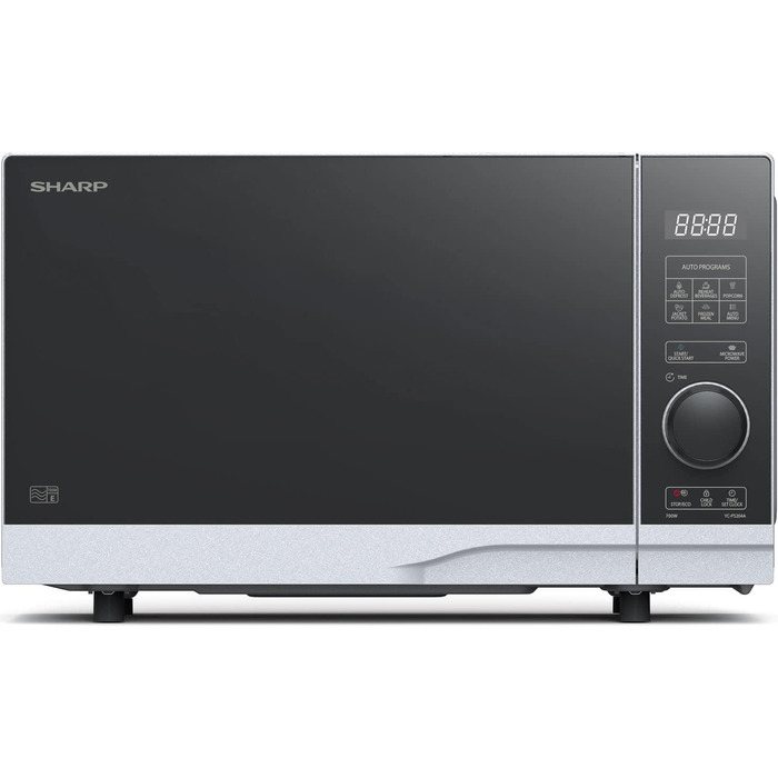 Мікрохвильова піч SHARP PS204AES, 700 Вт, 10 режимів, розмір 45,5×27,4×33,4 см, срібляста, функція розморожування
