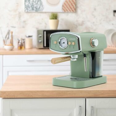 Напівавтоматична кавомашина Kai Espresso 1050 Вт, 15 Бар, на 5 чашок, з капучинатором та підігрівом чашок, матово-зелена