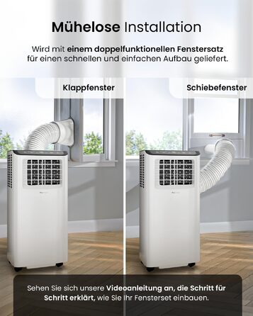 Мобільний кондиціонер Pro Breeze 9000 BTU 4-в-1: охолодження, вентиляція, осушення, нічний режим. Клас енергоефективності A, пульт, таймер 24 год, управління зі смартфона