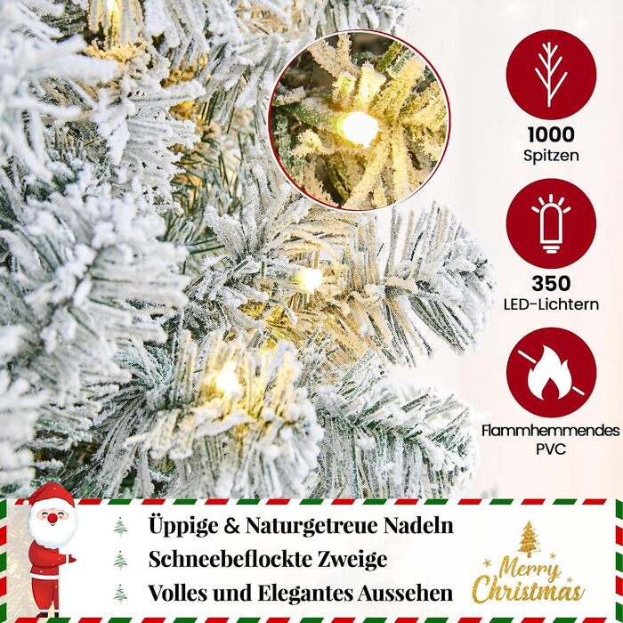 Штучна ялинка Yaheetech 213 см з ефектом засніженості та 350 теплими білими LED-ліхтариками