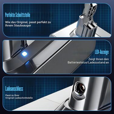 Акумулятор для пилососа Dyson V7 (8000mAh) — Запасна батарея для Dyson V7 Absolute, Mattress, Allergy, Trigger, Fluffy, Animal, Motorhead, Car + Boat, сірий