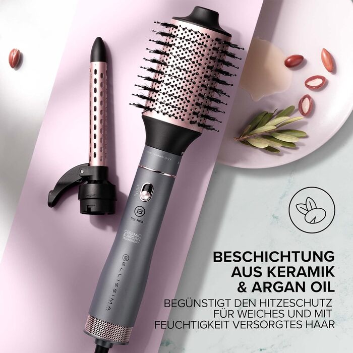 Фен-щітка Bellissima 6-в-1 з керамікою та аргановою олією, іонізація, 1000 Вт, 6 насадок, об'єм і захист волосся