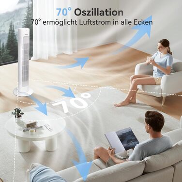 Вентилятор Tower Aigostar Turmventilator з пультом, 70° осциляція, таймер 7 год, 3 режими/швидкості, енергоефективний, 2 шт.