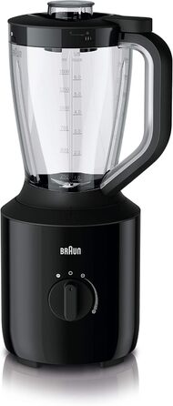 Блендер Braun PowerBlend 3 JB 3150 BK, 1,5 л, скляна чаша, 800 Вт, чорний, кухонний помічник для подрібнення, пюрування та змішування