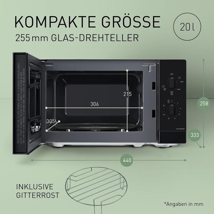 Мікрохвильова піч Panasonic NN-ST21QWEPG 20л з грилем, чорна - 800 Вт, 11 програм, LED-дисплей