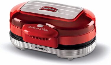 Ariete Hamburger Maker Party Time 205 – електричний сендвіч-мейкер та гриль з антипригарними пластинами, 1200 Вт, для бургерів, червоний