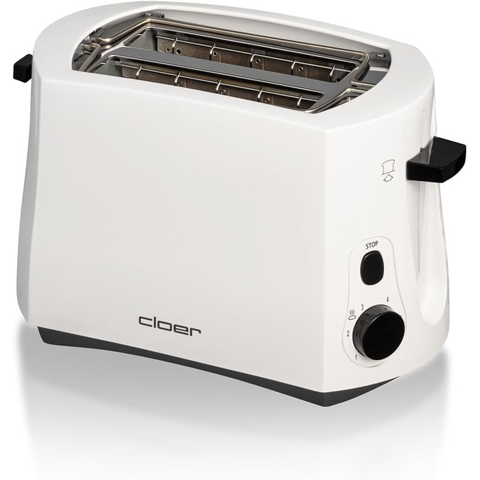 Тостер Cloer 331 Cool-Wall 825 Вт для 2 тостів з підставкою для булочок, білий