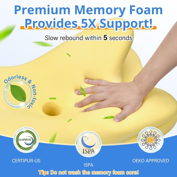 Подушка для шиї Ehomfory з Memory Foam, ергономічна для сну на боці, спині та животі, 67x37x9/12 см, срібляста