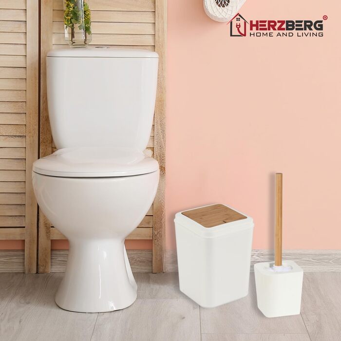Набір аксесуарів для ванної кімнати Herzberg HG04463 з бамбука, 6 предметів, сучасний дизайн, колір: кремовий