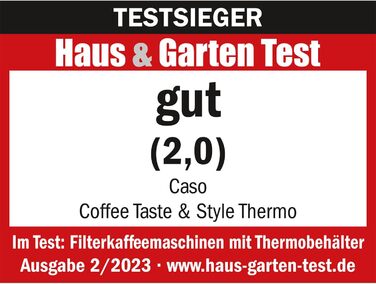 Кавоварка Caso Coffee Taste and Style, термос, 1,2 л, постійний фільтр, оптимальна температура заварювання 92-96°C, крапельний стоп, оптимізована голівка для заварювання, ізотермічний глечик, нержавіюча сталь, чорна, 10 чашок