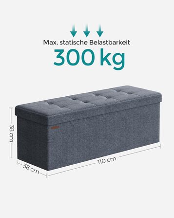 Складаний пуф SONGMICS з місцем для зберігання, 110×38×38 см, до 300 кг, нейлоновий, неоново-блакитний, для вітальні, спальні, передпокою