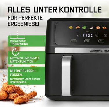 Аерофритюрниця GOURMETmaxx AirGenius 10Л з двома камерами (2x5Л), сенсорним керуванням та 10 програмами приготування, для 8 осіб