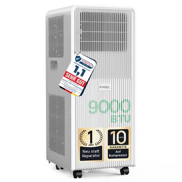 Мобільний кондиціонер 9000 BTU з відвідною трубою для кімнат до 33 м² / 90 м³, з таймером, R290, білий