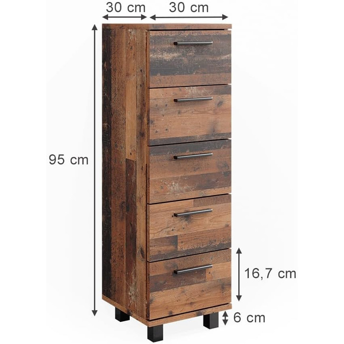 Пенал для ванної Vicco Ilias, дуб рустикальний, 30x95 см, 5 шухляд