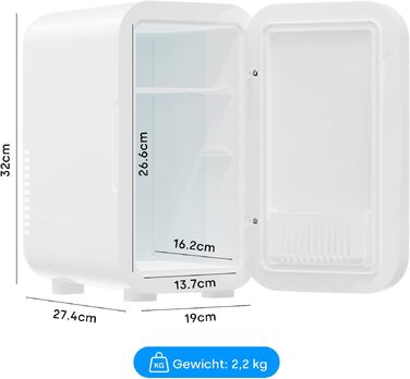 Міні-холодильник Enventor 6л для косметики та напоїв, з LED-підсвіткою, 12V/220V, білий