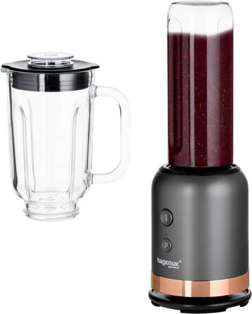 Блендер HAGENUK 2в1: скляний міксер 350 Вт, портативний стакан Tritan, BPA Free