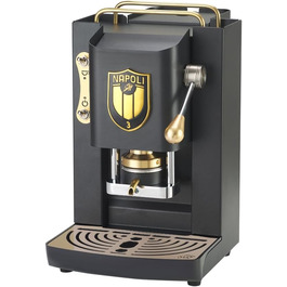 Кавова машина FABER Pro Deluxe Scudetto для ESE-подушок 44 мм, матова чорна з латунною обробкою, прес для таблеток з латуні, чорний логотип Napoli Campione