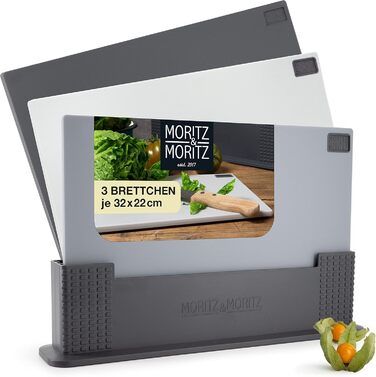 Набір з 3  обробних дощок Moritz & Moritz - 32 x 22 см, сірий, з підставкою, для кухні, можна мити в посудомийній машині