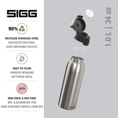 Сталева спортивна пляшка для води Sigg Shield ONE для газованих напоїв, герметична, BPA-free, 1 л, Brushed