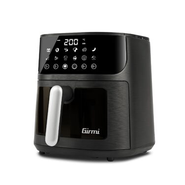 Аерофритюрниця Girmi FG26 Ecofrit Bis з двома зонами приготування, 9 л, 2400 Вт, цифровий дисплей, антипригарне покриття, BPA/PFOA Safe, чорний/сріблястий