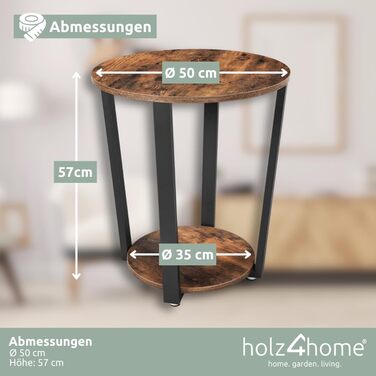 Журнальний стіл holz4home Lorie, круглий, з полицею, 50x57 см, індастріал, коричневий, легка збірка