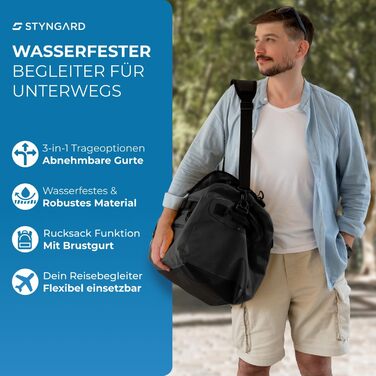 Водонепроникна дорожня сумка-рюкзак STYNGARD Hamburg 60 л, спортивна 3в1, чорна