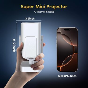 Портативний проєктор Mini Beamer з Android OS, автотрапецеїдною корекцією, підтримкою 4K 1080p, Bluetooth WiFi6, 160 ANSI, для телефону/ТВ приставки/зовнішнього використання/ноутбука