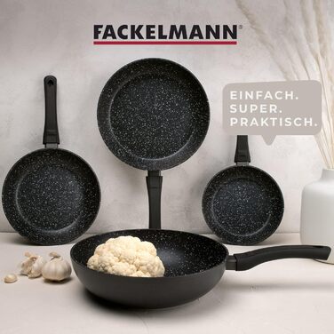 Сковорода вок Fackelmann Marble 28 см, антипригарна, з 90% переробленого алюмінію, ергономічна ручка, висока, для індукції