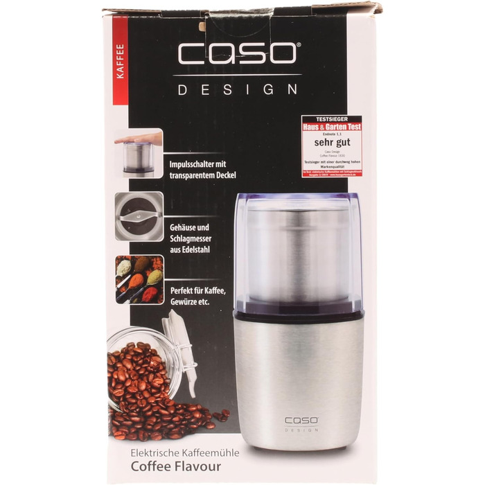 Електрична кавомолка Caso 1830 Coffee Flavour, 200 Вт, нержавіюча сталь, для кави, еспресо, горіхів та спецій, подвійний ніж, об’єм до 90 г