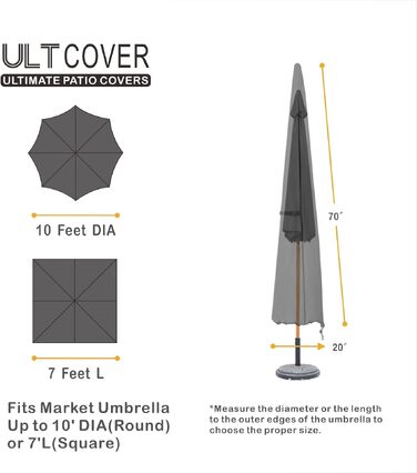 Чохол для парасольки террасної ULTCOVER 600D водонепроникний, до 365 см (чорний)