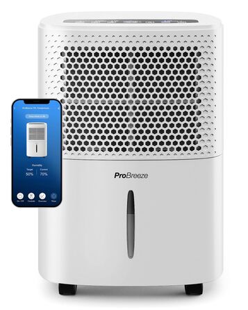 Pro Breeze® Eco Kompakt 12L/день: Електричний осушувач повітря з LED-дисплеєм, функцією сушіння білизни та Smart App (20 м²)