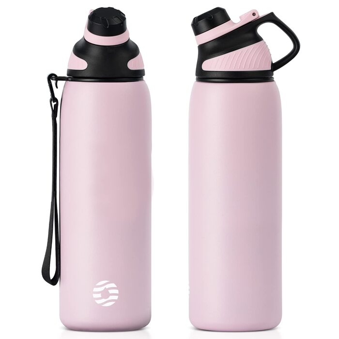 Спортивна термопляшка Fjbottle з нержавіючої сталі з магнітною кришкою, герметична та без BPA, для води та газованих напоїв, 1000 мл, Рожева