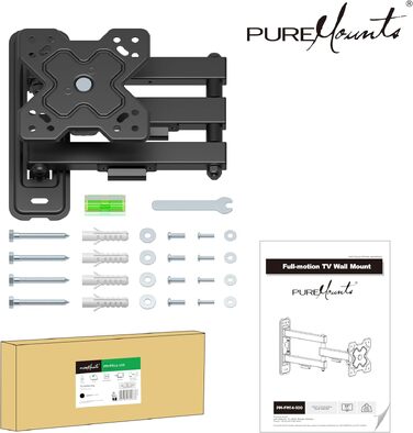 Настінний кронштейн для ТБ та монітора PureMounts, поворотний та нахильний, VESA 100x100 мм, для екранів 13-32 дюйми, до 20 кг, чорний
