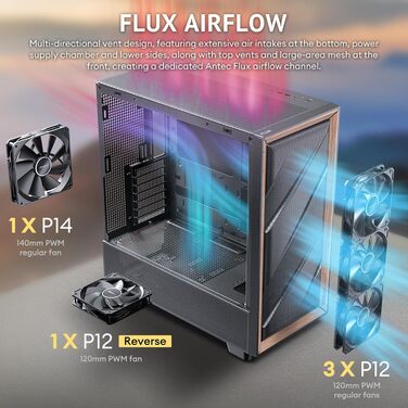 Корпус для ПК Antec GEH Flux SE Midi Tower чорний, для ігрових та офісних систем, вентиляція, роздрібна версія