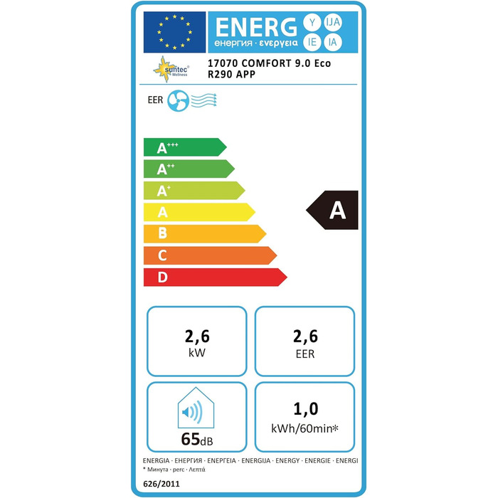 Мобільний кондиціонер SUNTEC Comfort 7.0 Eco R290, 2050 Вт, 7000 BTU, для кімнат до 25 м², охолодження та осушення, з відведенням повітря, тихий, для дому та офісу