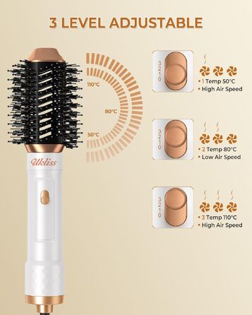 UKLISS 6-в-1 Hairstyler: Фен-щітка для укладки волосся з гарячим повітрям, автоматична, Pro (біло-сірий)