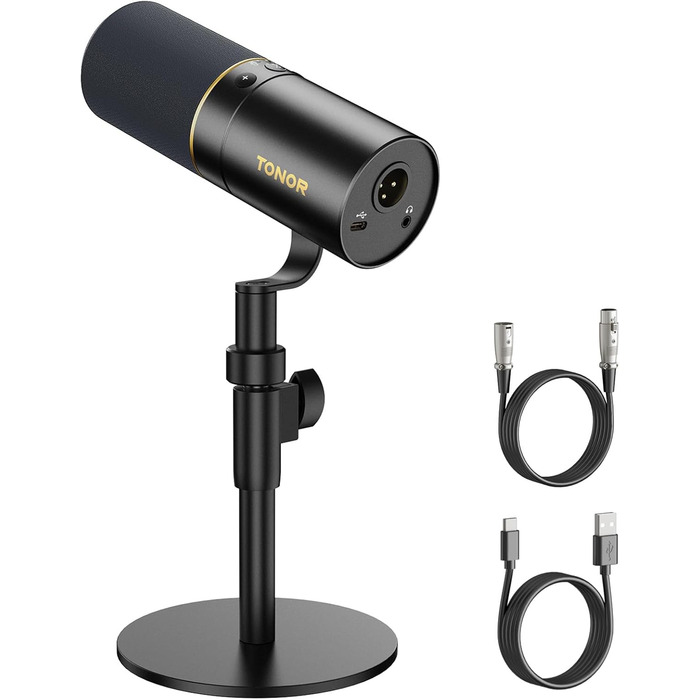 Динамічний мікрофон TONOR TD520 USB/XLR для ПК, студії, подкастів, музики, геймінгу, з підставкою, кнопкою вимкнення та 3,5 мм виходом для навушників