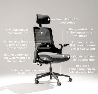 Ergotopia NextBack Pro: Ергономічне офісне крісло для роботи та геймінгу, до 150 кг, чорне, з індивідуальним налаштуванням